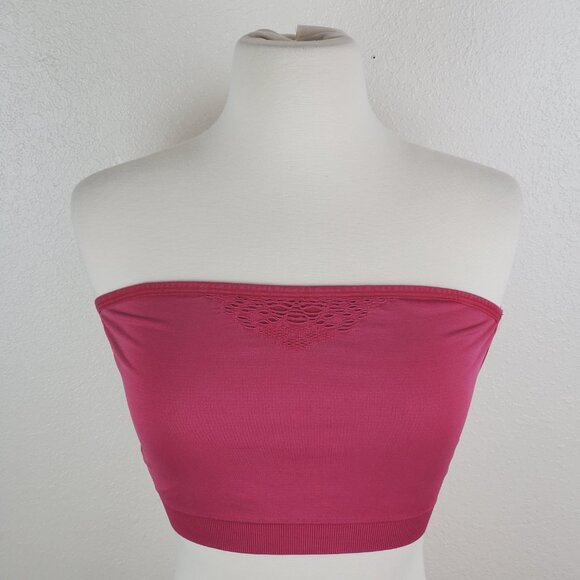 Jasmine & Ginger Cerise Red Knit Jersey Open Back Bandeau Bra Crop Top Large NWT - Picture 3 of 9
